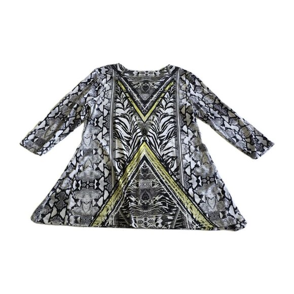 JM Collection Tunic Top Women M Multicolor 3/4 Sleeve V Neck Geo Snake Print 90s - Picture 10 of 14